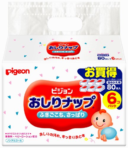 おしりナップ(ふきごごち、さっぱり) 80枚入 詰めかえ用 6個パック