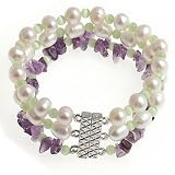 Multistrand Freshwater Cultured Pearl, Amethyst and Cat's Eye Bracelet From Aaliyah Hong's New Designer Collection.