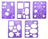 5 Plastic Template Sheets - Various Designs, including Hearts, Balloons, Circles, Ovals, Squares Stars, Triangles, Rectangles and More - Ideal for Card Making Scrapbooking, Decorations and General Craft Activities