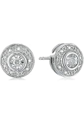 Rhodium Plated Sterling Silver Diamond-Accent Round Stud Earrings