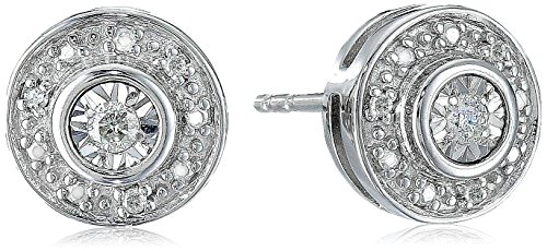Rhodium Plated Sterling Silver Diamond-Accent Round Stud Earrings