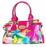 Pink Leather Handbag Flower Print Satchel or Shoulder Bag Pink