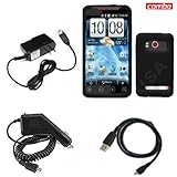 HTC EVO 4G Sprint Combo Solid Black Premium Silicon Skin Case Faceplate Cov ....