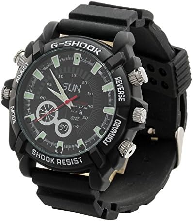 LOCAS Automatic Night Vision 16GB 1920 x 1080 Waterproof Rechargeable Watch Camera 30FPS Full HD 1080P Spy Recorder with silicone band-Black
