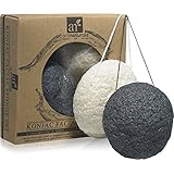 Art Naturals Konjac Facial Sponge Set - 2 Pack (Charcoal Black & Natural White)100% Natural Great for Sensitive, Oily & Acne Prone Skin -Best Beauty Facial Scrub for gentle deep cleaning & exfoliation