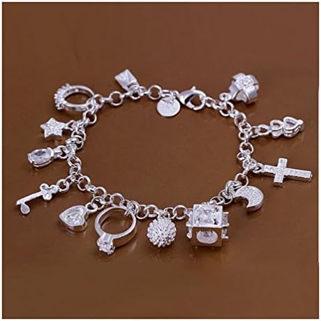 Lefinis Christmas Gift Silver Tone 13 Charms Key Moon Star Dangle Girls Chain Bracelet
