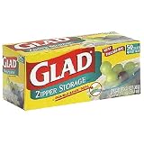 Glad Zipper Storage Bags, 1 Quart, 50-Count Bags, Case of 9 (450 Bags)