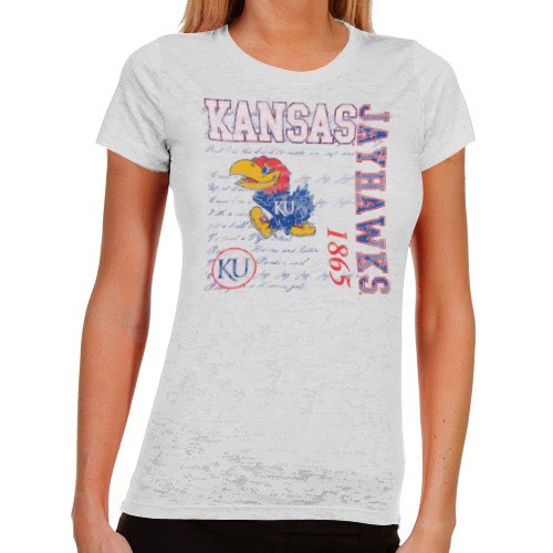 Kansas Jayhawks Ladies Fighting Pride Burnout T-Shirt - White (Small)