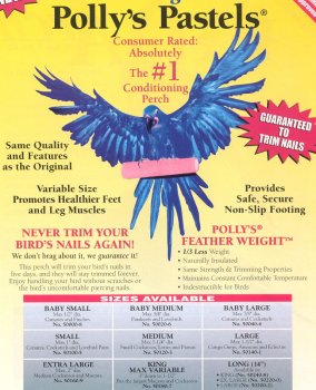 Pollys Pet Products Pastel Bird Perch Size XLarge 2x10in Assorted Colors