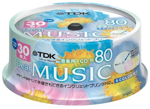TDK 音楽用CD-R 80分 インクジェットプリンタ対応(5色カラーミックス・ワイド印刷仕様) 30枚スピンドル CD-RDE80CPMX30PS