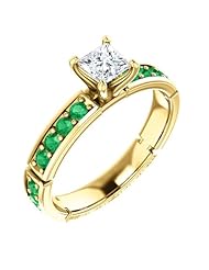 18K Yellow Gold Princess Cut Diamond and Emerald Ring -- LIFETIME WARRANTY
