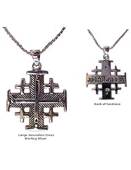 Large Silver Jerusalem Cross Necklace Spiritual Religious Jewelry