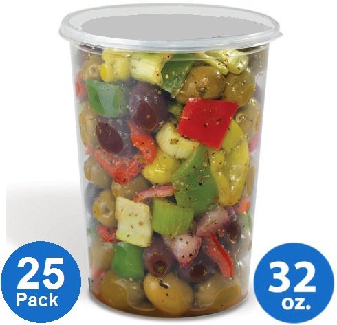 Plastic Food Storage Containers with lids - Foodsavers Deli Cups / Foodsavers for Portion Control & Miscellaneous - Commercial Duty, Watertight & Leakproof (32oz, 25pcs)