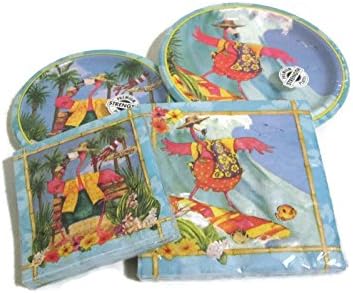 Flamingo Funl Theme Dessert and Lunch Plates, and Lunch and Beverage Napkins Bundle - High Quality Creative Converting Paper Goods