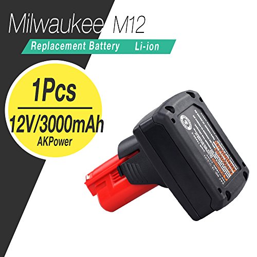  AkPower® High Capacity Replacement Milwaukee 12v 48-11-2401 48-11-2401 48-11-2420 M12 Redlithium Red Lithium Ion Compact Rechargeable Battery Pack (Milwaukee 3.0Ah) 