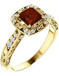 18K Yellow Gold 5.00x5.00mm Princess Cut Mozambique Garnet and Diamond Ring -- LIFETIME WARRANTY