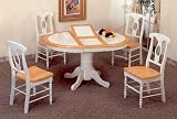 5pc White & Natural Oval Dining Table & Napoleon Solid Wood Chairs Set