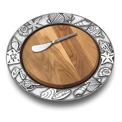 Wilton Armetale Seashells 12-1/4-Inch Round Serving Tray with Cheese Board and Spreader