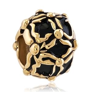 Pugster Bead Golden And Black Beads Fit Pandora Chamilia Biagi Charm Bracelet