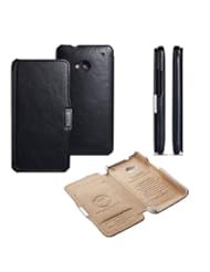Wireless: Moon Monkey Superior Genuine Leather Side Open Wallet Design Case for HTC One M7(black) - Moon Monkey
