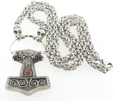 Handmade Viking Skane Pewter Chain Pendant ~ Red Glass (Chain Length 70 cm)