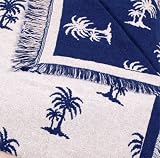 Cobalt Blue Castaway Tropical Palm Tree Eco2Cotton Afghan Throw Blanket 50x60