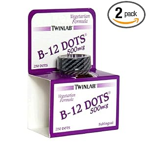 TwinLab B-12 Dots Vitamin B-12 Tablets, 500 mcg, 250-Count Bottles (Pack of 2)