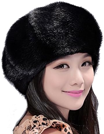 Women's Mink Full Fur Beret Hats (One Size, Black)
