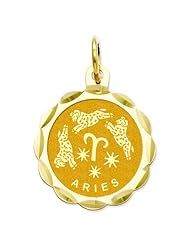 14K Gold Satin Polished Engraveable Aries Zodiac Charm