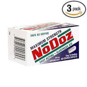 NoDoz Alertness Aid Caffeine Caplets, Maximum Strength, 200 mg, 60-Count Bottles (Pack of 3)
