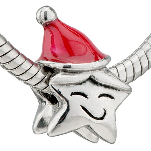 Red Christmas Hat Smile Star Bead - Pandora Charm Bracelet Compatible