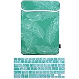 Case Star &reg; Feather Series Green Color with White Feather 13-13.3 Inch Neoprene Laptop Notebook Ultrabook Sleeve Case + Feather Silicone Keyboard Cover Skin for Macbook Pro Air 13-Inch/13.3-Inch for Macbook Pro Air 13-Inch/13.3-Inch (Green Color with White Feather Sleeve + Aqua Blue with White Feather Skin)
