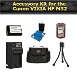 Canon VIXIA HF M32 Accessory Kit Includes Deluxe Carrying Case + Replacement BP-808 (1200 mAH) Battery + Ac/Dc Rapid Travel Battery Charger + Mini Tripod + LCD Screen Protectors + More