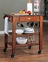 Beautiful Oak Finish Wood Kitchen Serving Cart w/Granite Top & Wine Storage