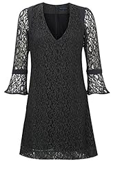 V-neck Sheer Lace Vintage Cotton Flared-Skirt Tunic/Mini Dress 