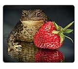Single Strawberry With Toad Animal Mouse Pads Customized Made to Order Support Ready 9 7/8 Inch (250mm) X 7 7/8 Inch (200mm) X 1/16 Inch (2mm) High Quality Eco Friendly Cloth with Neoprene Rubber Luxlady Mouse Pad Desktop Mousepad Laptop Mousepads Comfortable Computer Mouse Mat Cute Gaming Mouse pad