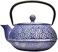 Primula Cast Iron 40-Ounce Teapot with Stainless Steel Infuser and Loose Green Tea Packet, Blue Floral Design