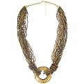 Multi-Strand Necklace with Lucite Ring - Bronze (25")