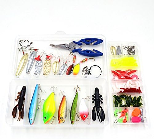 100 pcs/Box Lure Fishing Accessories Tackle Box with Complete Fishing Lure Fishhooks Wire Connector Beads Ring Pliers Tools Set
