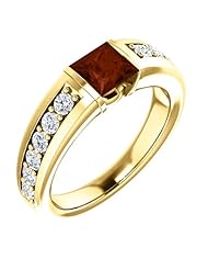 14K Yellow Gold 5.00x5.00mm Princess Cut Mozambique Garnet and Diamond Ring -- LIFETIME WARRANTY