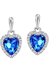 Neoglory Blue Ocean Heart Crystal Drop Earrings Rhinestone Platinum Plated Fashion