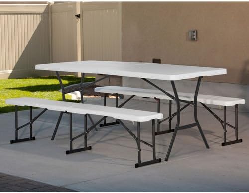 6' Fold-in-half Table with 2 Fold-in-half Benches Outdoor Indoor