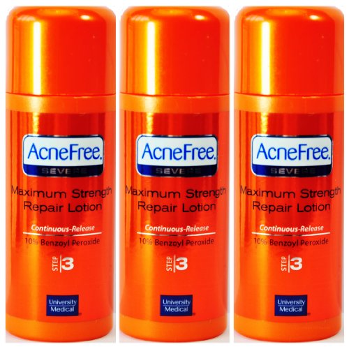 Acnefree Severe Maximum Strength Repair Lotion 10% Benzoyl Peroxide 3 X 2 Oz = 6 Oz