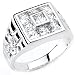 Solid Sterling Silver Cubic Zirconia Rhodium Plated Men's Ring with Beautiful Center CZ Design