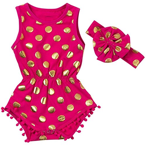 Jastore® Baby Girls' Cotton Gold Dot Romper Summer Jumpsuit with Headband