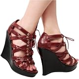 Sunshine23 Lace Up Wedge Sandal RED