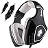 SADES Wired Surround Sound PC USB Gaming Headset Stereo Over Ear gaming Headphones with Microphone Noise Cancelling Volume Control LED Light (Black+White)