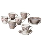 Yedi Houseware Classic Coffee and Tea Paisley Heart Teacups and Saucers, Set of 6