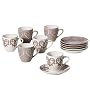 Yedi Houseware Classic Coffee and Tea Paisley Heart Teacups and Saucers, Set of 6