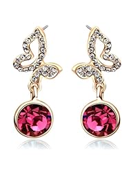 Honeystore Girls Austria Diamond Alloy Yellow Gold Plated Post Nut Dangle Earrings Color Fuschia